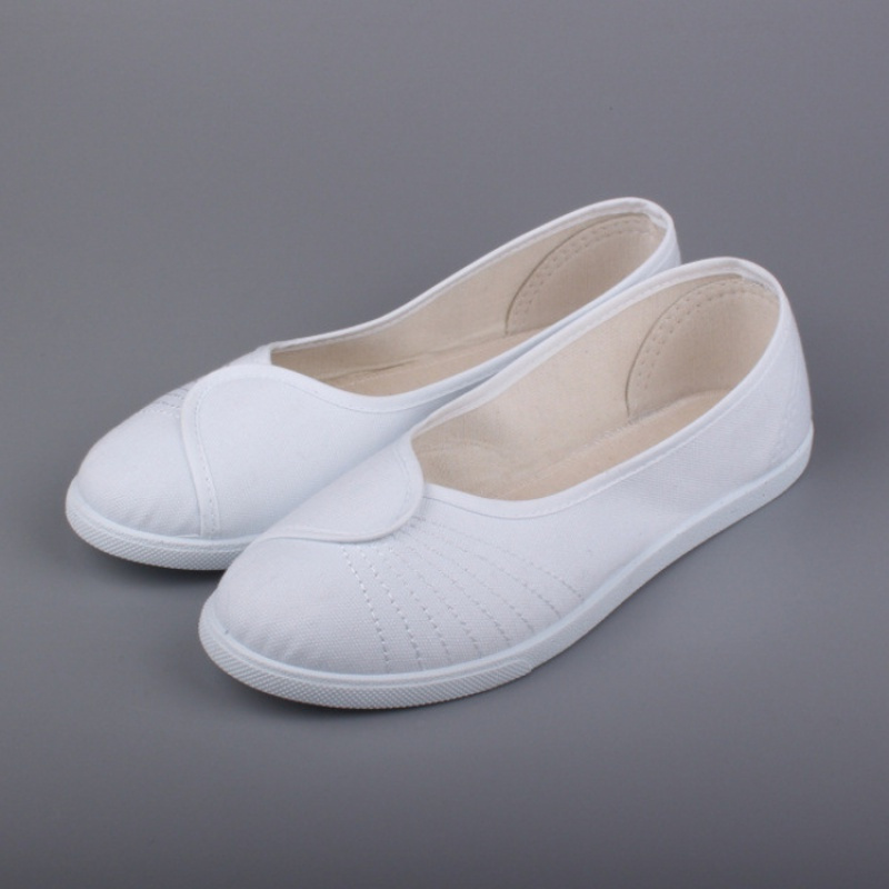 正品老北京布鞋女鞋一字护士鞋白色坡跟工作鞋软牛筋底透气美容鞋视频