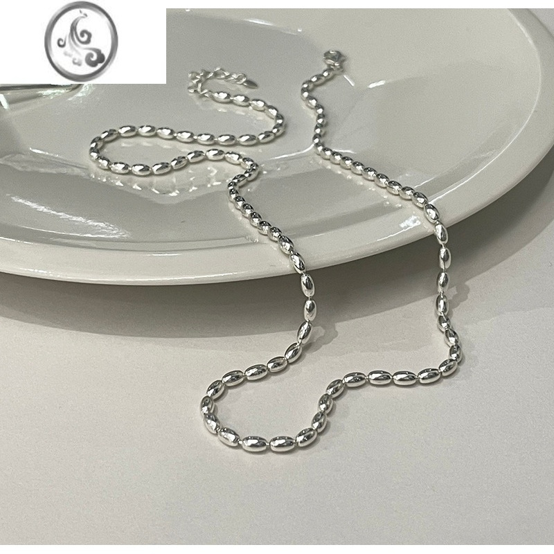 jimi通体925银银简约小众ins叠戴米粒橄榄珠项链女锁骨链银链时尚轻奢