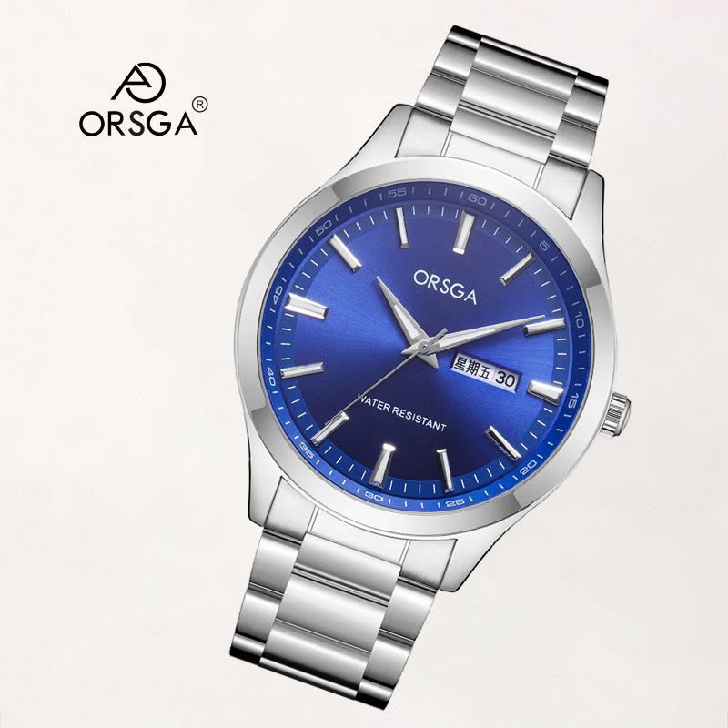 ORSGA手表男简约男士手表双日历时尚休闲经典学生男表石英表腕表1165G图片