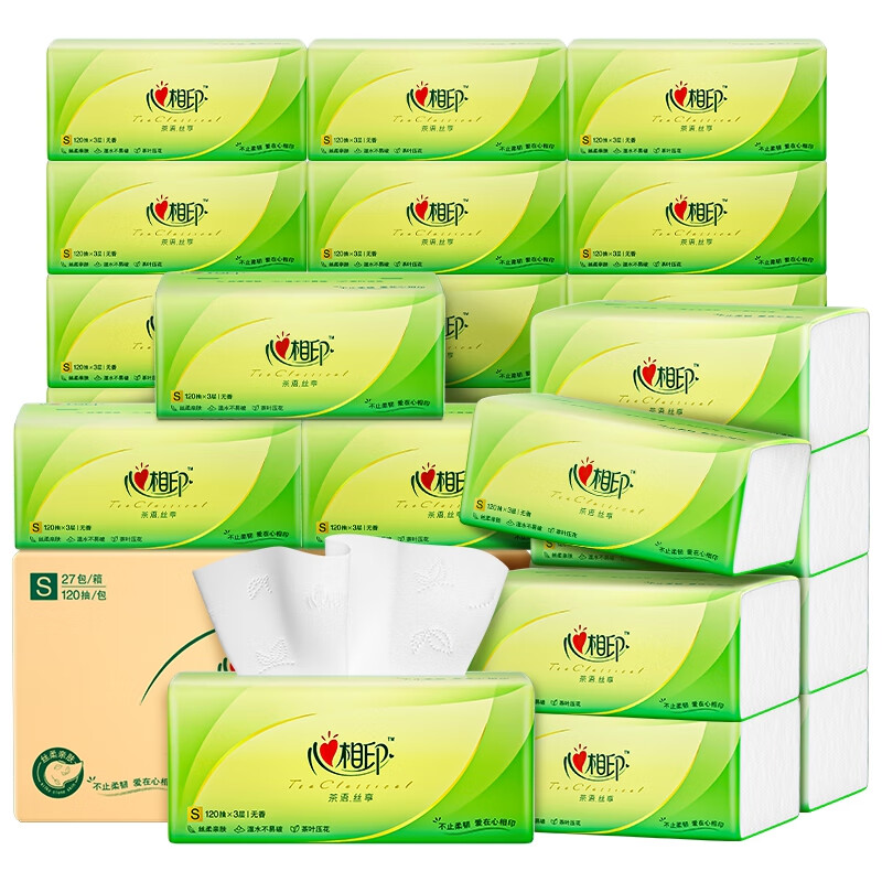 心相印茶语丝享系列120抽27包装三层塑装纸面巾ADA01004-A39
