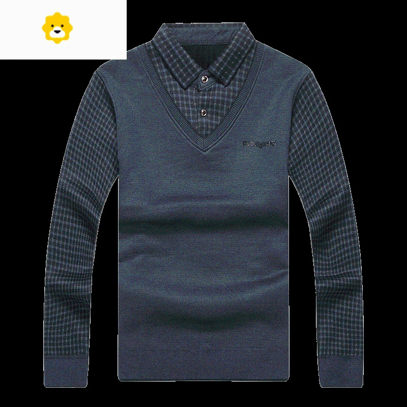 FISH BASKET季爸爸装男士红色本命年加绒加厚p暖毛衣服中老年假两件针织衫