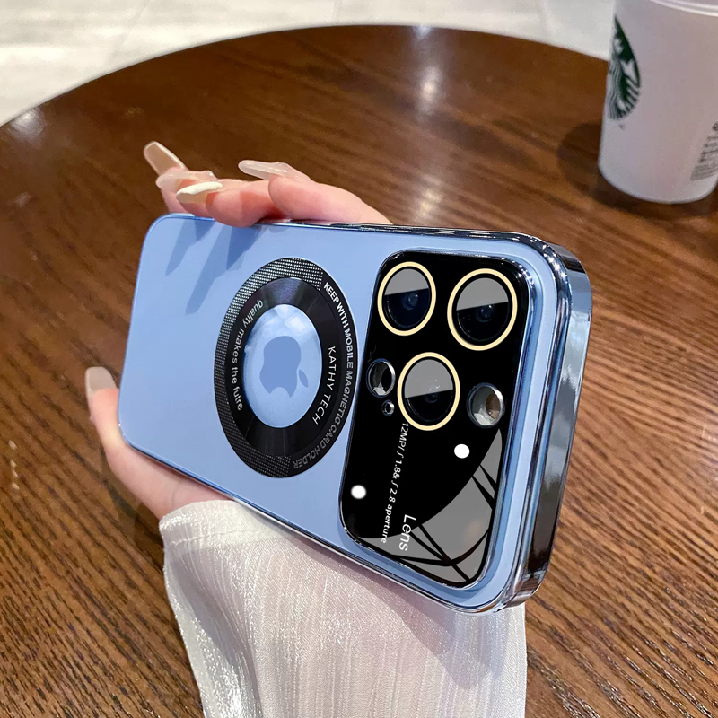 安美宝 苹果14promax手机壳15电镀一体镜头膜iPhone14Pro磨砂磁吸13全包防摔14plus男女12超薄套 大视窗【远峰蓝】 iPhone15ProMax