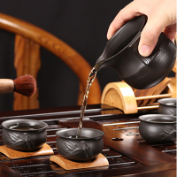 尚帝 整套紫砂功夫茶具套装黑檀木茶盘实木茶壶茶杯茶道电茶炉四合一 蝙蝠紫砂福竹智能旋转加水套装