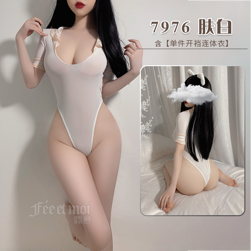 霏慕透明女式情趣睡衣透明连体衣情趣内衣性感透视开档连体水手服午夜魅力7976 7511黑（含裙子+丝袜+T裤 均码