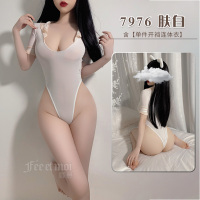 霏慕女式情趣睡衣透明连体衣情趣内衣性感透视开档连体水手服7976 7976肤白【单件开裆连体衣】 均码