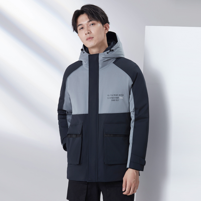 雅鹿2020冬季新款羽绒服拼接连帽时尚青年休闲加厚潮短款外套男D