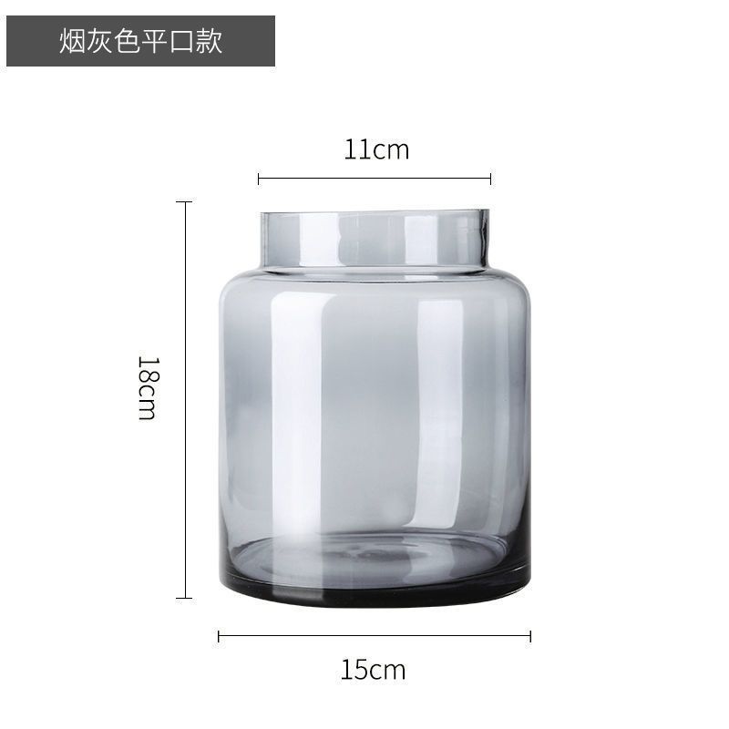北欧创意玻璃花瓶客厅插花小摆件台办公室桌面装饰品个性居家摆台 缩口花瓶淡灰色花瓶