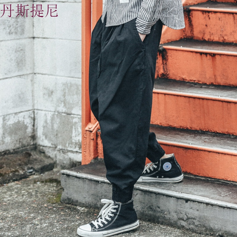 DJYG原创欧美街头宽松黑色束脚休闲裤男青年潮流百搭哈伦裤男裤黑色