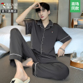 啄木鸟舒适透气睡衣男款2025夏中老年短袖开衫宽松男士家居服薄宽