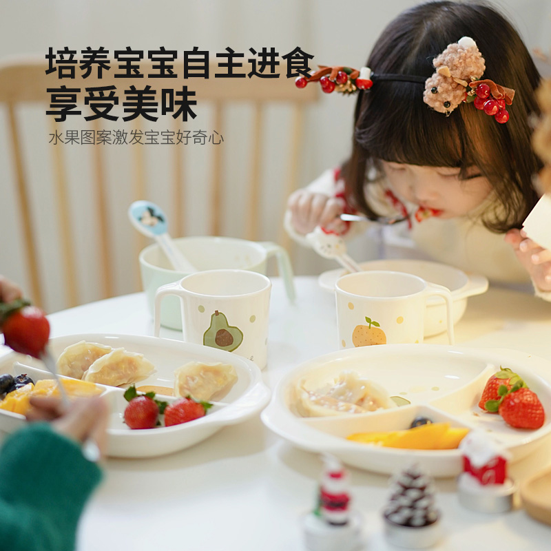 可可萌儿童餐具辅食碗儿童分格餐盘宝宝训练勺子婴儿水杯套装仿瓷水壶水杯高清大图