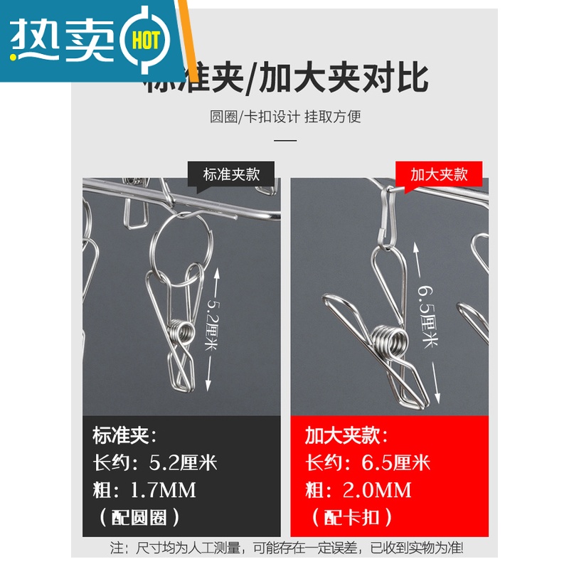 敬平特粗晾衣架多夹子家用防风不锈钢晾衣夹多功能挂钩衣架晒袜子器 [特厚款]特粗防风[圆形24夹] 特粗4.0M高清大图