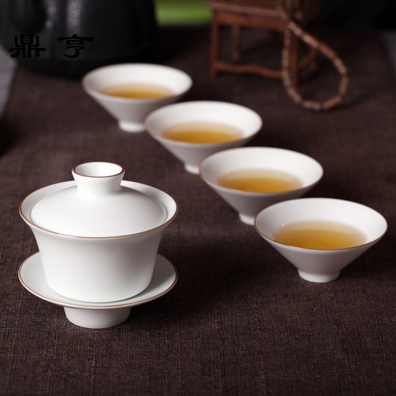 鼎亨白瓷盖碗套组景德镇陶瓷家用功夫茶具套装普洱大号三才盖碗