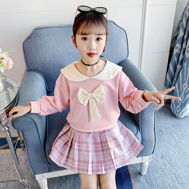 秋季韩版中大儿童长袖衣服女孩公主裙子小学生网红休闲jk两件套314岁