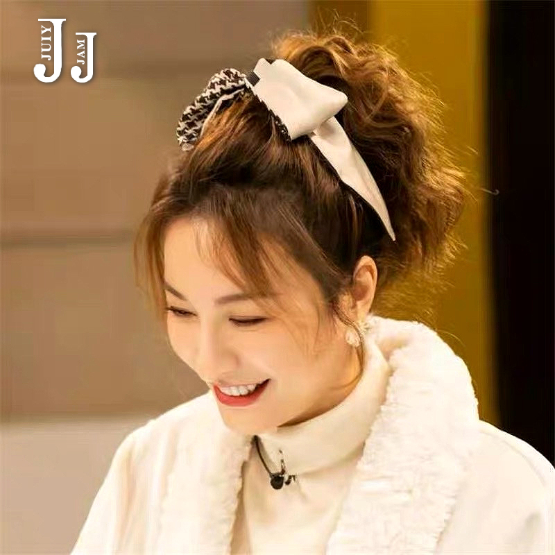 千鸟格款 (吴昕同款) 吴昕同款扎头丝带复古法式长条小丝巾发带女绑发飘带头绳真丝领巾