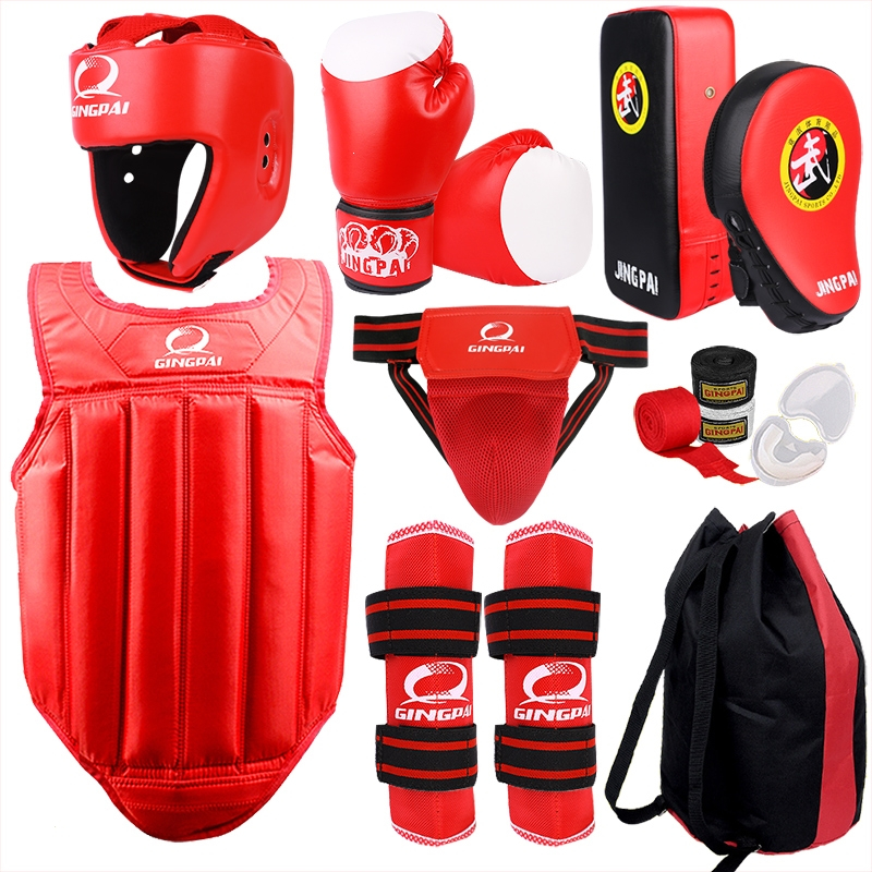 闪电客加厚散打护具全套儿童成人拳套拳击训练套装五八件套手靶脚靶