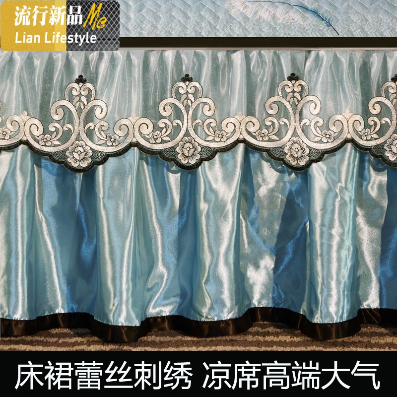 冰丝凉席1.8m床三件套可机洗欧式拆卸床裙折叠水洗夏季空调软席子 三维工匠凉席/凉枕高清大图