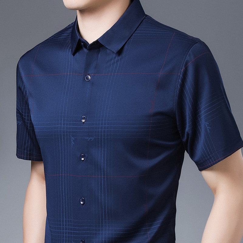 爸爸衬衫男短袖衣服冰丝男士衬衫宽松休闲印花衬衣男中年爸爸夏