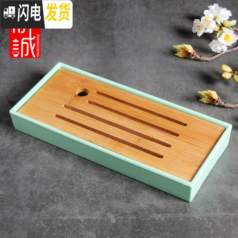 三维工匠日式竹制储水干泡茶盘大号圆形家用简约迷你小茶台茶具茶海托盘 [茶盘]流云大号圆形白
