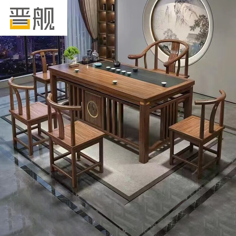 晋舰 茶台茶具套装一体禅意茶几茶桌椅组合桌泡茶台1.8明月桌+围椅+4月牙
