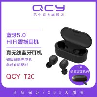 QCY T2C真无线蓝牙耳机迷你入耳式隐形无线耳机蓝牙5.0HIFI双边通话运动跑步小米苹果男女通用 黑色