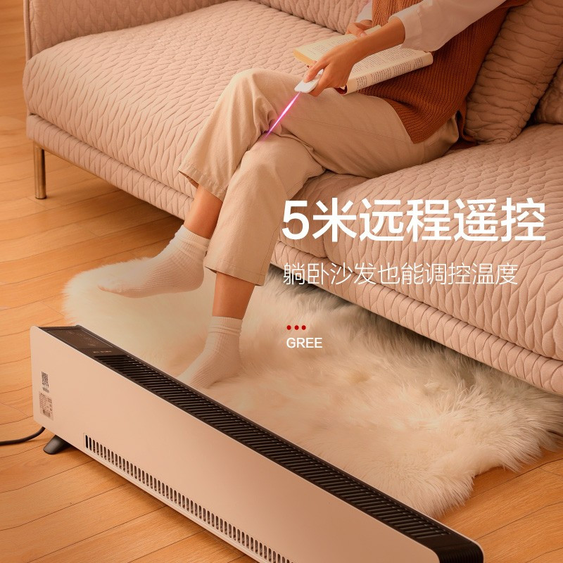 格力(GREE)踢脚线取暖器NDJC-X6022B家用智能遥控移动地暖电暖气片干衣电暖器居浴两用防烫IPX4级防水高清大图