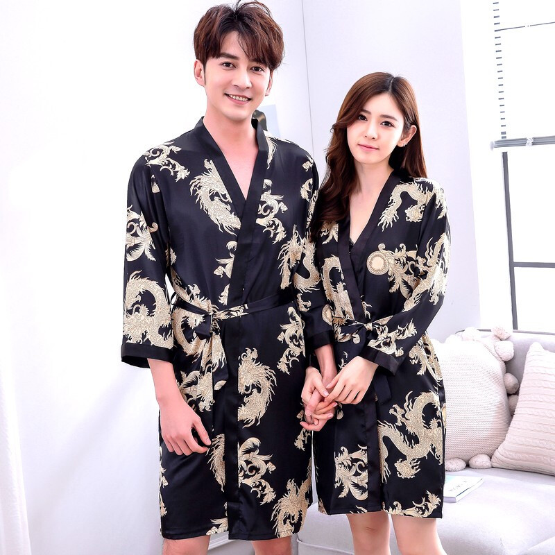 丝绸男士睡袍夏季薄款睡衣女睡裙冰丝质春秋天性感浴袍情侣家居服