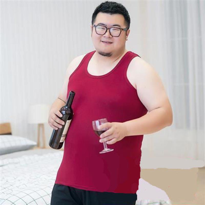 弹力男士背心超大码中老年爸爸宽松全棉透气吸汗老头汗衫背心酒红色l