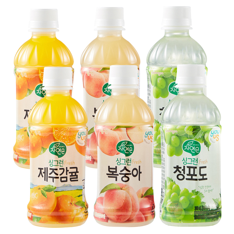 韩国友施 进口果汁饮料 三口味 340ml*6瓶装体验装(蜜桃味、柑橘味、葡萄味)