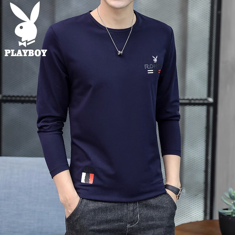 花花公子长袖t恤男t恤2025秋季新圆领上衣休闲底裤男衬衫高清大图