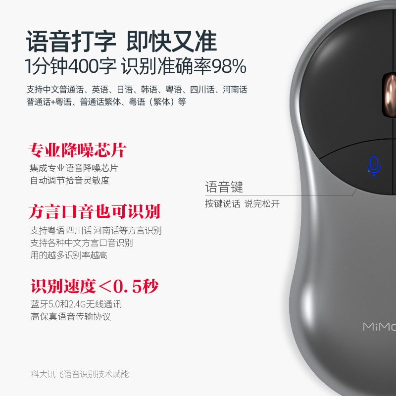 科大讯飞 无线蓝牙鼠标 咪鼠 黑色 粉色