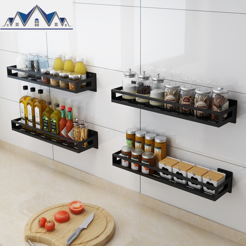 免打孔不锈钢厨房置物架挂壁式调味品黑色家居用品收纳架子调料架_3_235高清大图