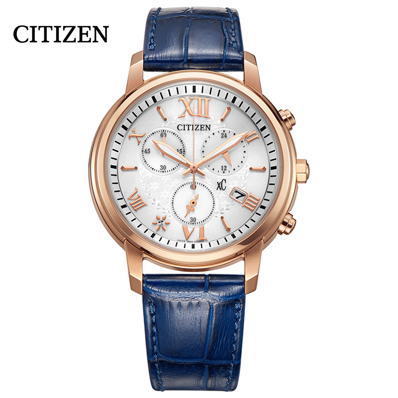 西铁城(CITIZEN)手表光动能皮表带三眼大气时尚魅力复古女表FB1432-21A