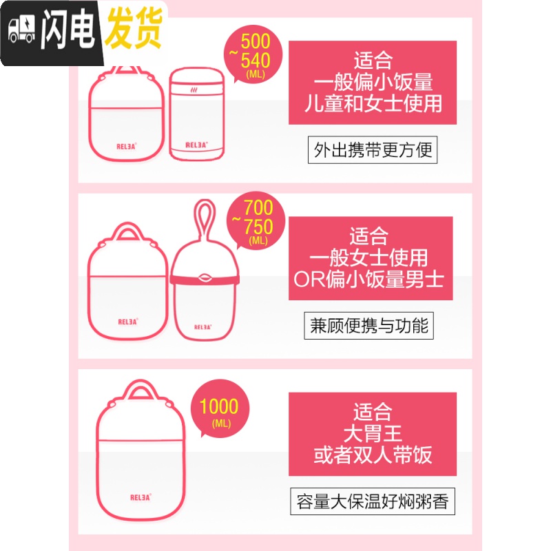 三维工匠开学保温桶饭盒大容量焖烧杯罐不锈钢户外真空双层便携饭盒 粉色1000高清大图