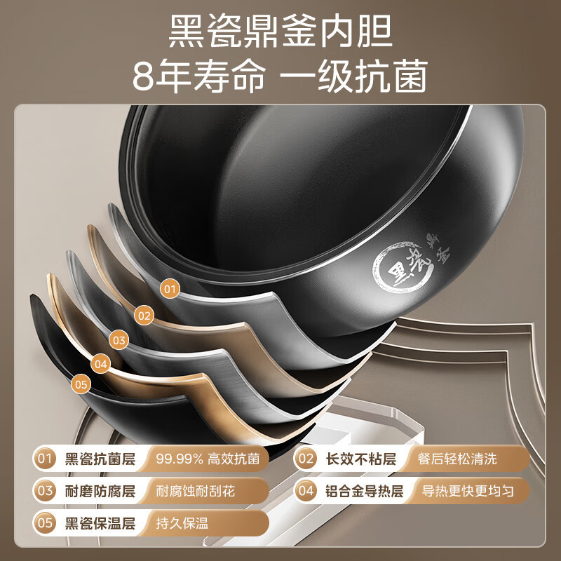 美的(Midea)电饭煲MB-AFB50家用5L大容量可拆洗上盖电饭锅香甜柴火饭黑瓷鼎釜家用电饭煲