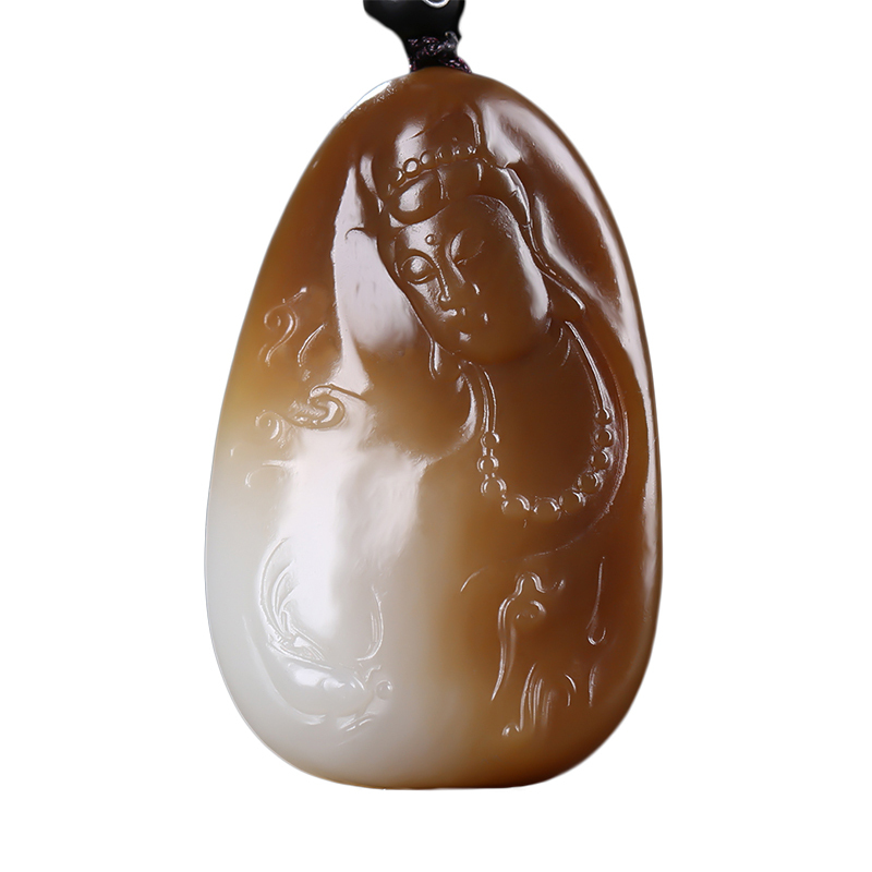 慈航普渡新疆和田玉吊坠玉佩且末糖白玉观音挂件玉坠天然玉石