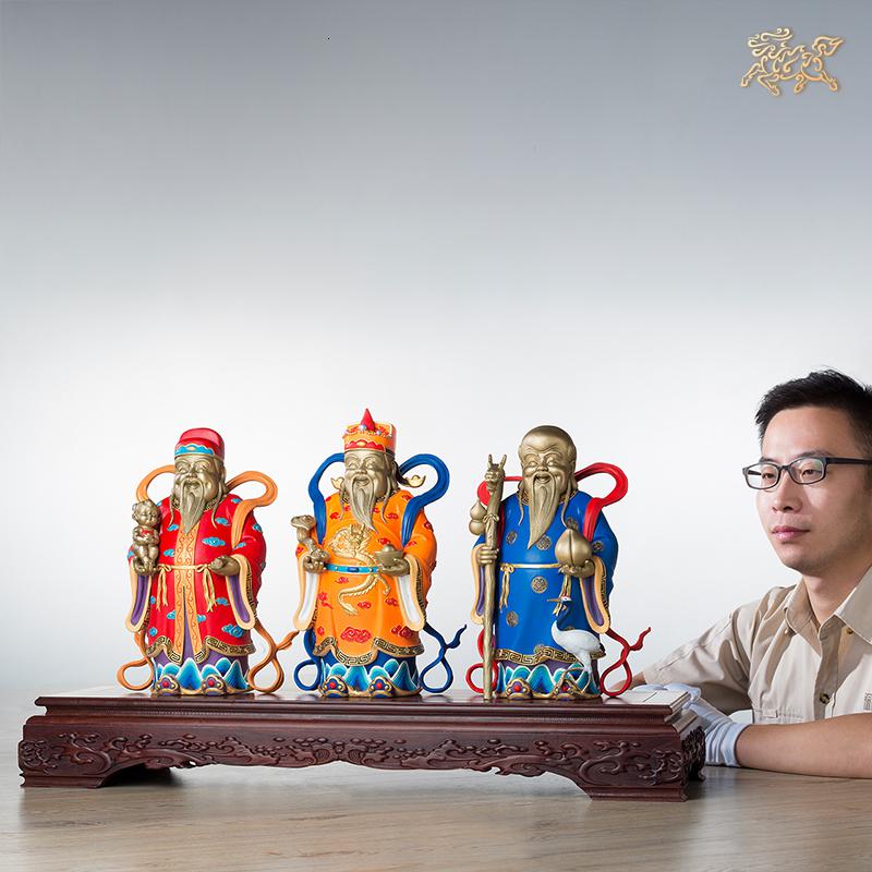 美帮汇全铜摆件《福禄寿三星(彩绘)》铜工艺品 家居饰品 摆件高清大图