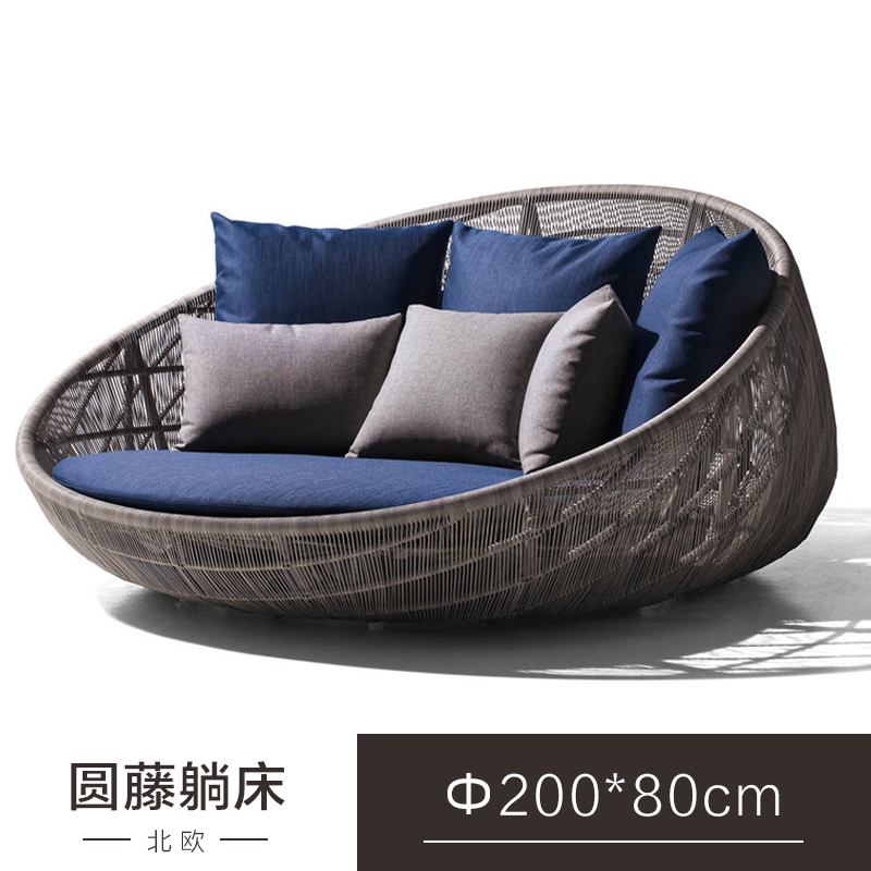 森美人户外躺床躺椅藤编室外露天游泳池创意藤椅藤沙发酒店高端躺床定制 200圆藤躺床