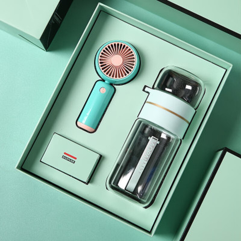 豹牌 BP-T5玻璃杯套装 黄色 手持小风扇玻璃杯雨伞保温杯笔记本 绿色