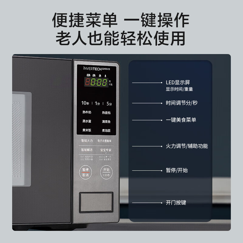 美的 家用变频微波炉 800W变频智能解冻 转盘加热 智能菜单 杀菌功能 20升 一级能效 PM20M1 [黑色]高清大图