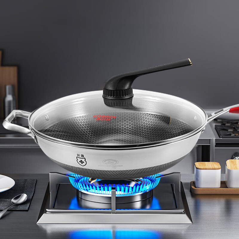 康巴赫(KBH)第五代炒锅不粘锅抗菌不锈钢蜂窝锅少油烟双面纹炒菜锅电磁炉通用高清大图