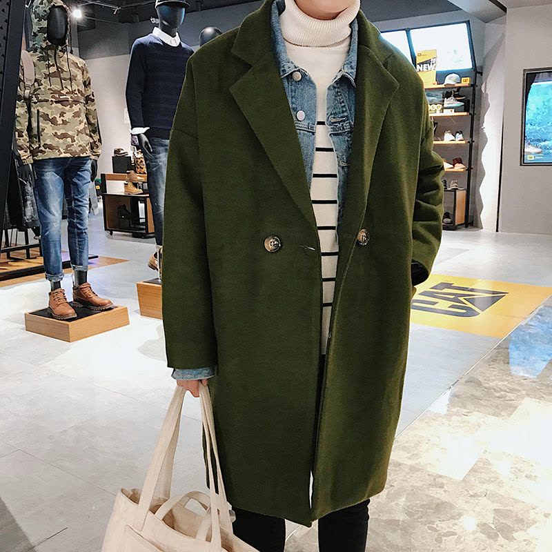 YUANSU风衣外套男士冬季韩版潮流帅气中长款毛呢大衣秋装英伦风加厚呢子风衣图片