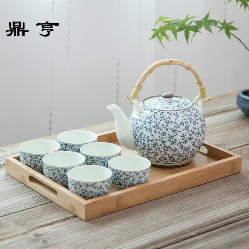 鼎亨日式提梁壶茶具整套功夫茶具大容量陶瓷茶壶小茶杯餐厅泡茶具