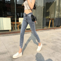 莆兮思puxisi2019春夏女装高腰弹力牛仔裤女小脚裤长裤子铅笔裤九分裤修身显瘦