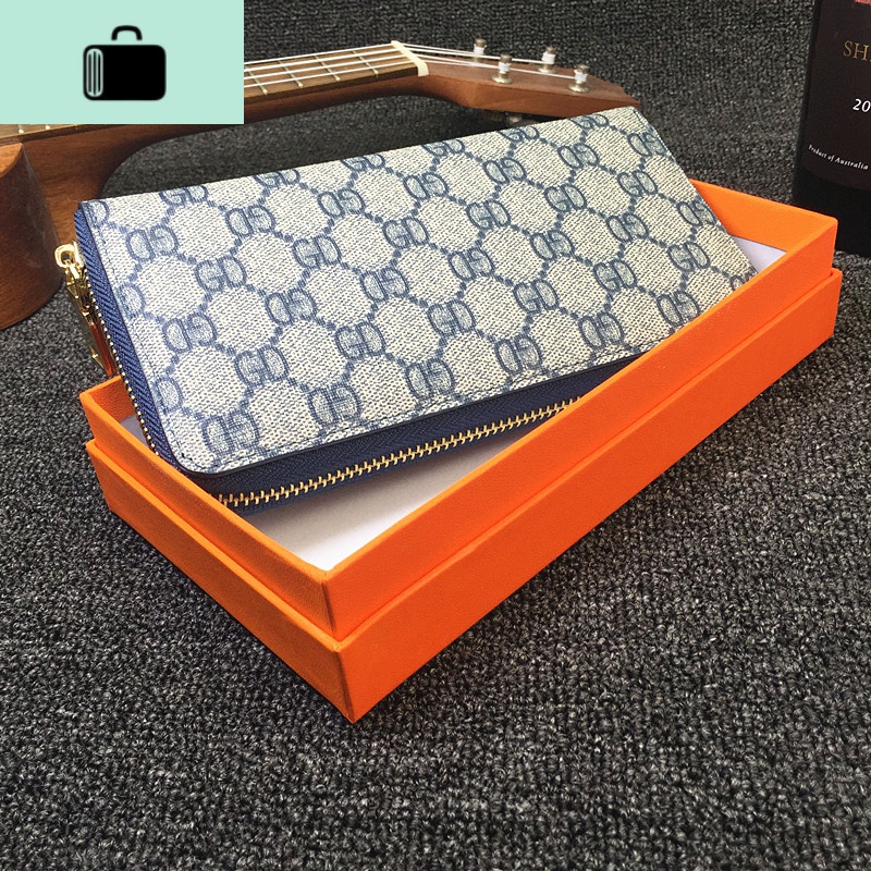 2020新款情侣钱包女长款拉链百搭大气大钞夹男士潮牌时尚字母手包NEW LAKE 蓝色【纯色】