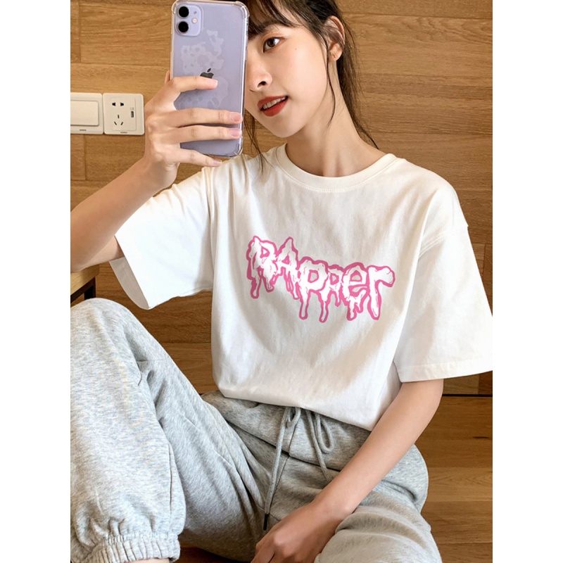 [1折价22.9元叠加优惠券]唐狮休闲夏季新款短袖T恤女白色打底上衣女in潮夏装韩版宽松百搭高清大图