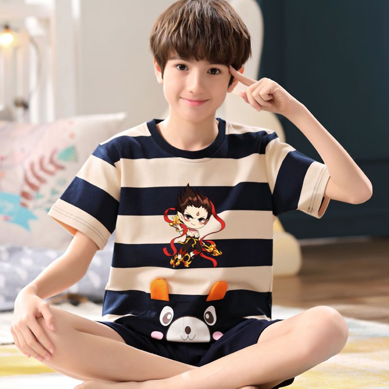 儿童睡衣男夏季中大童纯棉短袖短裤男童睡衣夏小男孩家居服918岁