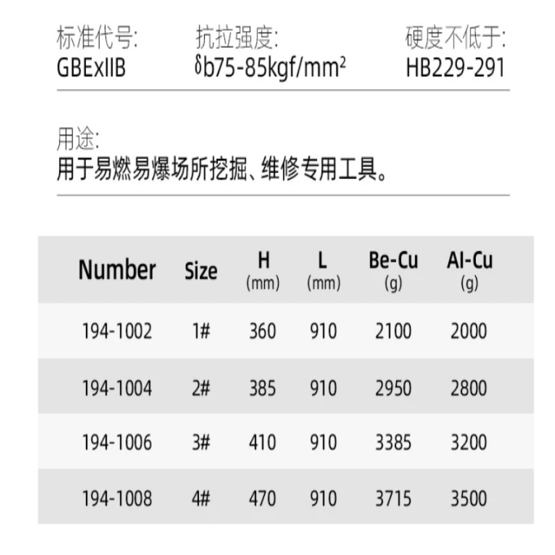 桥防 防爆镐头,装柄,铝青铜,194-1006AL 3# 售卖规格:1把高清大图