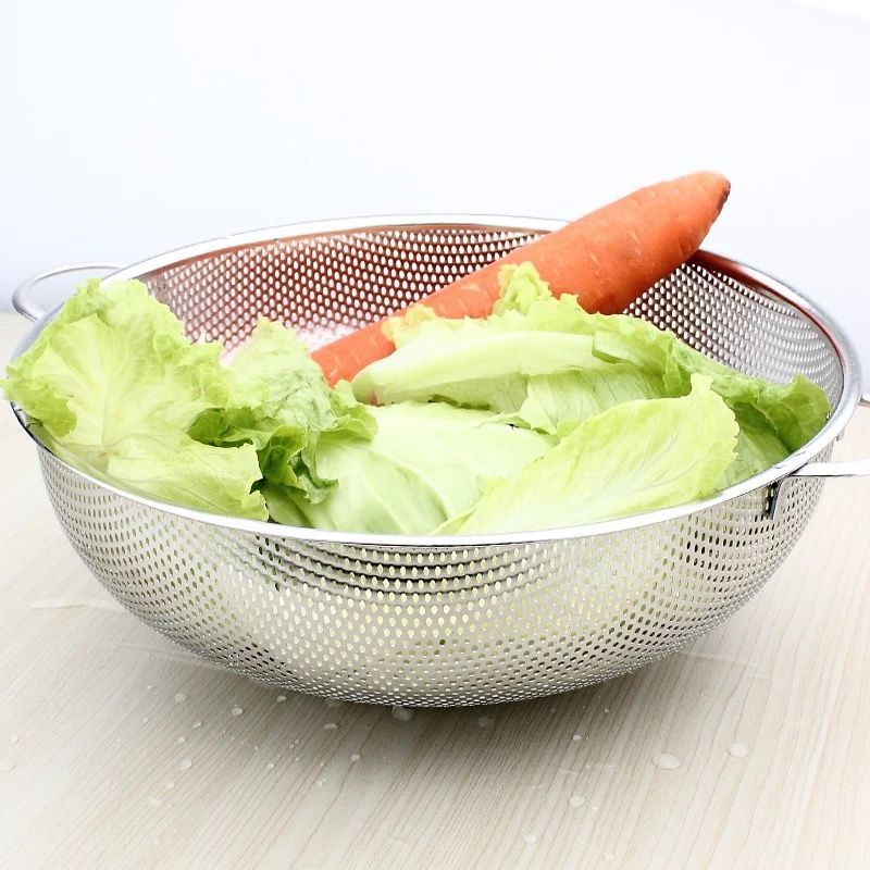 厨房加厚不锈钢沥水篮洗菜篮圆形水果淘米篮洗米筛漏盆果蔬过滤篮|双耳16.5+19.5+22.5