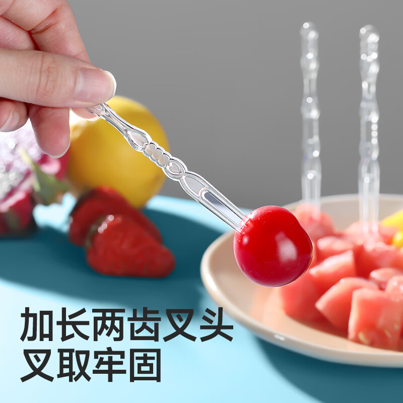 美丽雅 水果叉100支 一次性叉子食品级 儿童甜品蛋糕果盘小签子 95786高清大图
