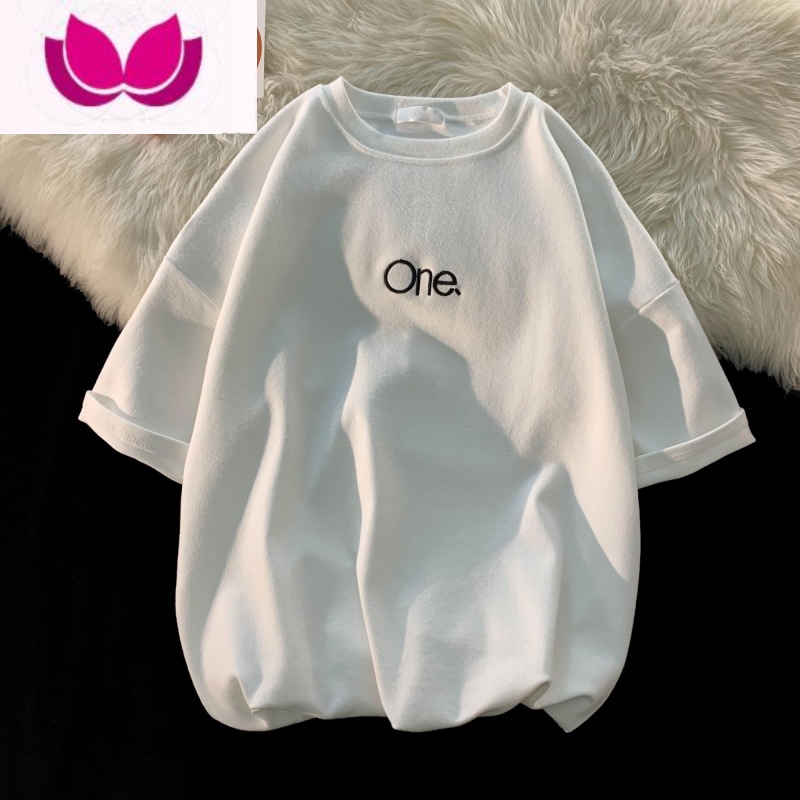 七斓美式刺绣t恤男夏季港风复古高街短袖男潮牌宽松300g潮流衣服